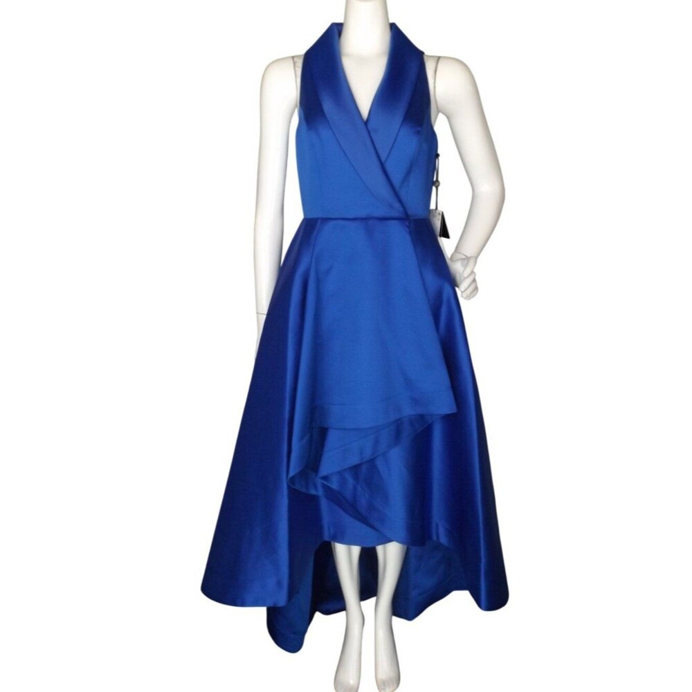 new ADRIANNA PAPELL Mikado Gown/Dress, 6, Royal Blue, High-Low/Walk thru, Heavy